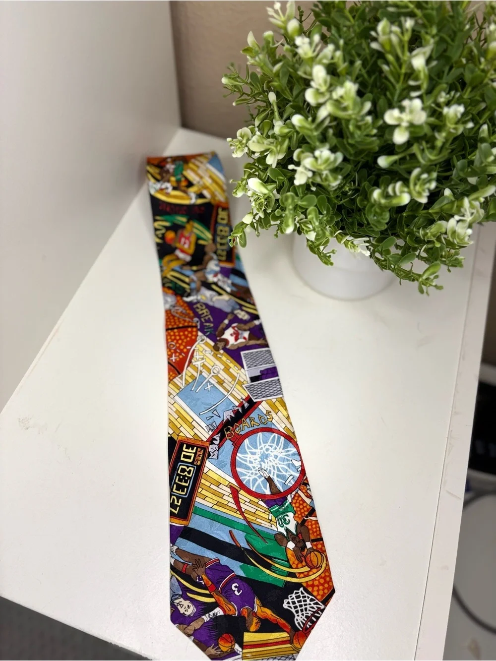 Vintage Nicole Miller 1992 Silk Basketball Tie Novelty Sports Pop Art Retro 90s